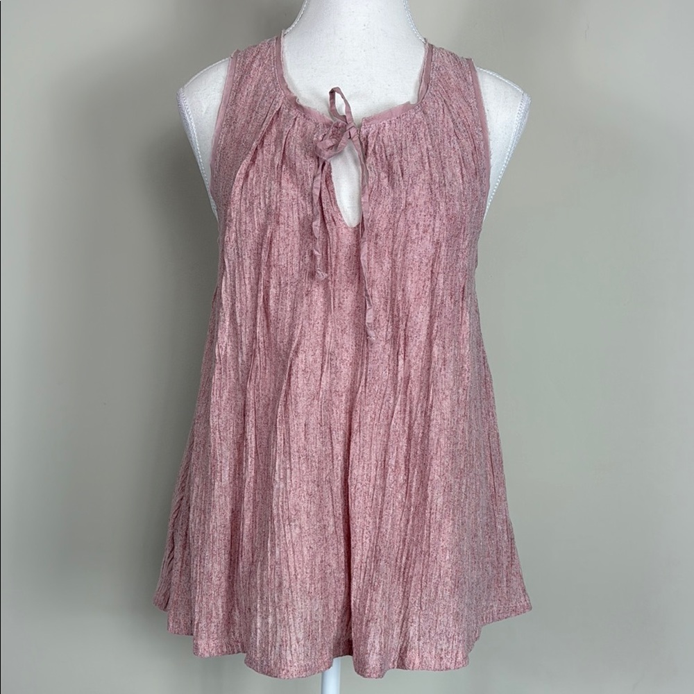Meadow Rue Anthro‎ Pleated Gauze Tie Keyhole Blouse in Pink Size Medium